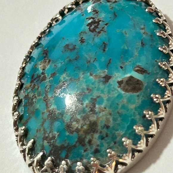 Victorian art deco oval turquoise sterling silver charm pendant southwest Native - Picture 4 of 8